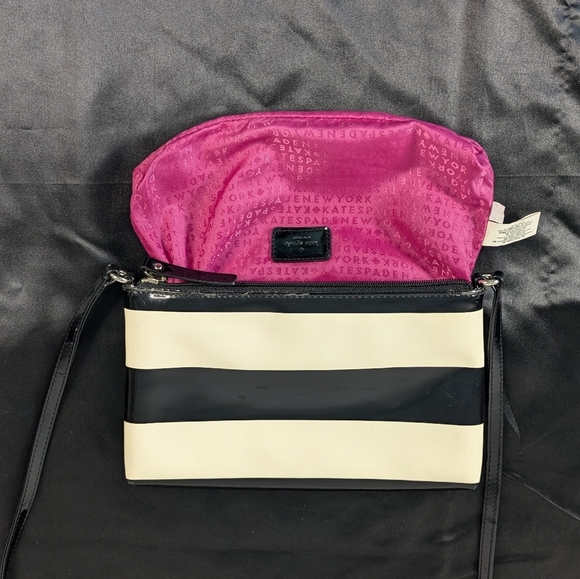 Kate Spade Crossbody PROJECT BAG Small Black Cream Striped PVC Magenta Hot Pink - Picture 12 of 12